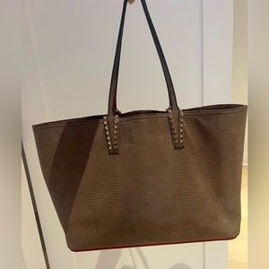 Christian Louboutin Textured Brown Tote with Studded Handles
